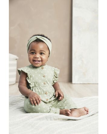 Baby 2-Piece Crinkle Jersey Jumpsuit & Headwrap Set, 