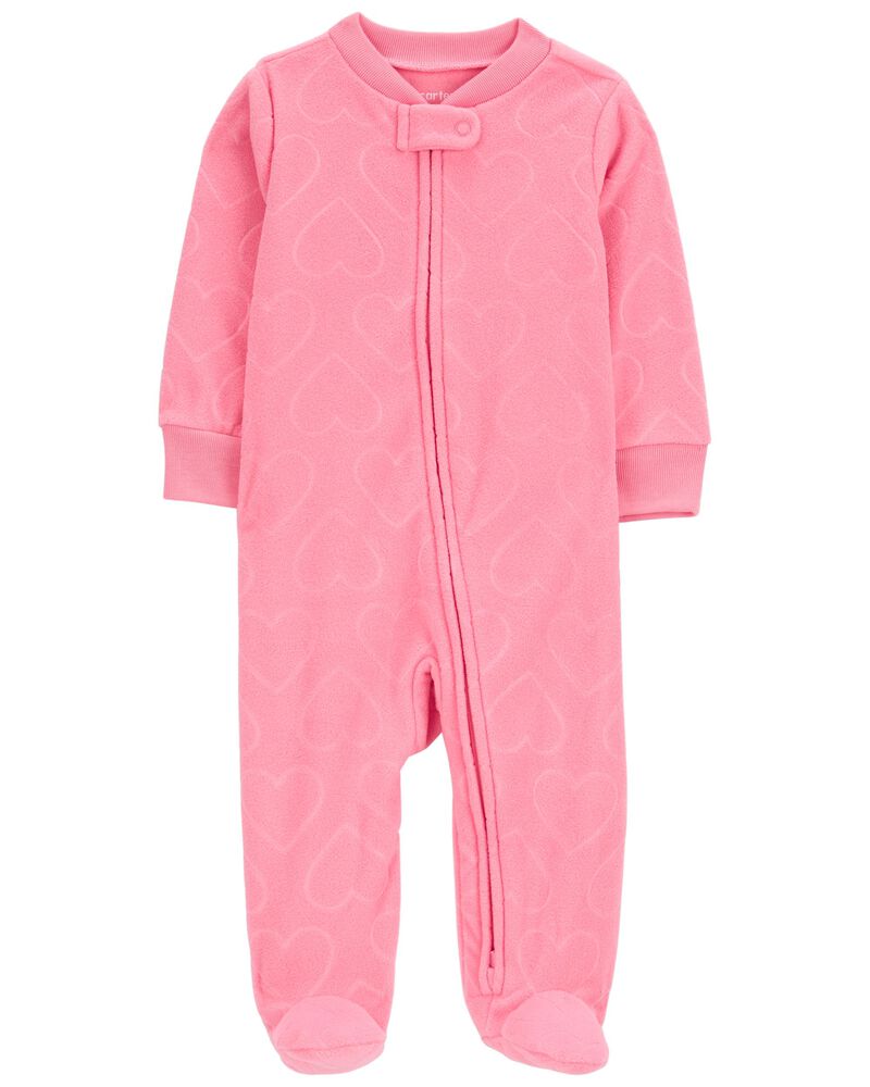 Baby Heart Print Fleece Zip-Up Footie Sleep & Play Pajamas, image 1 of 5 slides