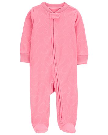 Baby Heart Print Fleece Zip-Up Footie Sleep & Play Pajamas, 