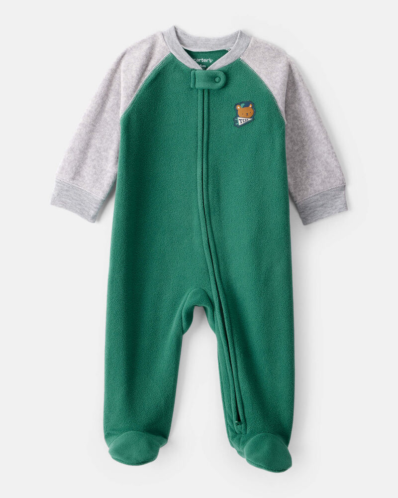 Baby Boy Bear Loose Fit Long-Sleeve Sleep & Play - Green, image 1 of 4 slides