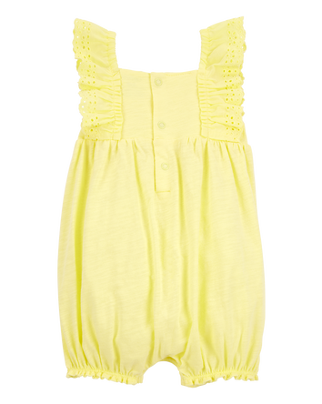 Baby Girl Eyelet Flutter-Sleeve Romper -Yellow, 