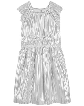 Kid Metallic Pleated Flutter Party Dress, 