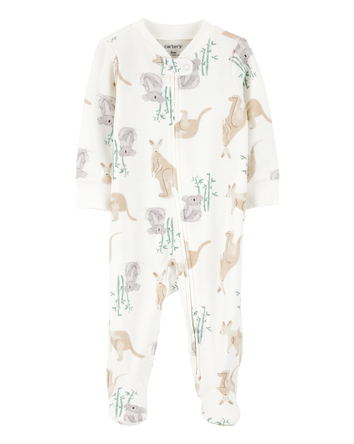 Baby Kangaroo 2-Way Zip Cotton Sleep & Play Pajamas - Ivory, 