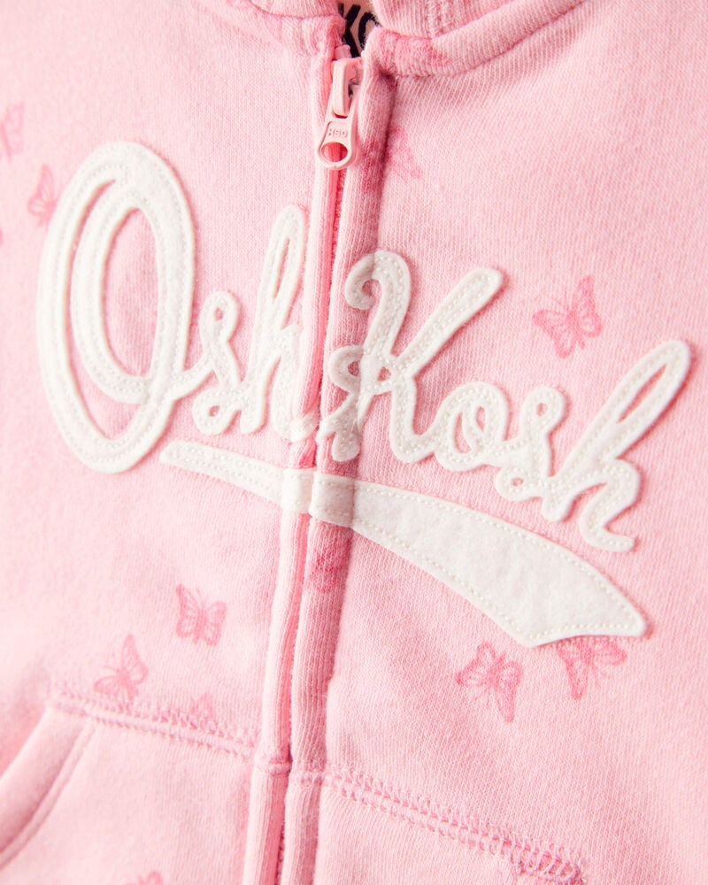 Baby Butterfly Print OshKosh Fleece Logo Zip Jacket - Pink, image 2 of 4 slides