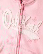Baby Butterfly Print OshKosh Fleece Logo Zip Jacket - Pink, image 2 of 4 slides