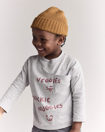 Toddler 'Chicken Nuggies' Long-Sleeve Pocket Graphic Tee - Heather Grey, 