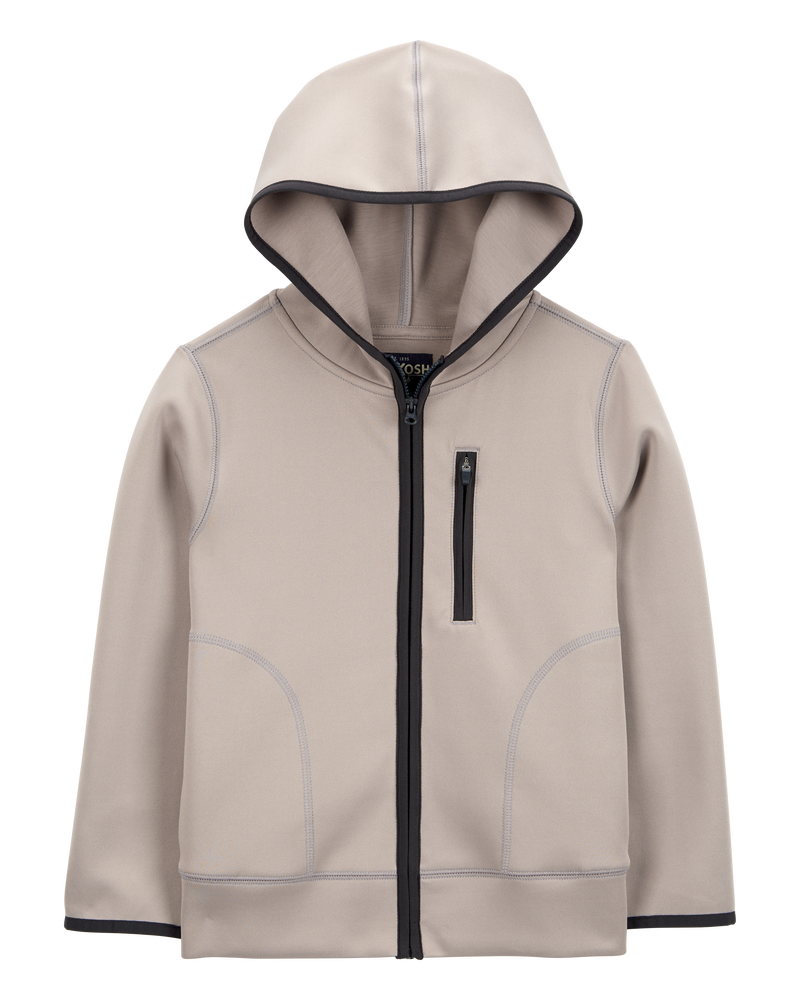 Kid Stretch Tech Zip-Up Hooded Jacket - Khaki, image 1 of 3 slides