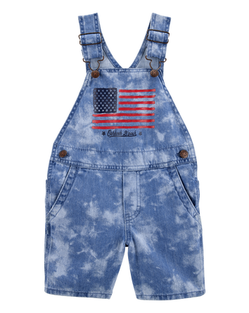 Toddler Flag Print Tie Dye Shortalls - Blue, 