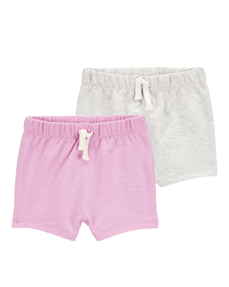 Baby 2-Pack Pull-On Slub Jersey Shorts - Pink/Grey, image 1 of 7 slides