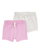 Baby 2-Pack Pull-On Slub Jersey Shorts - Pink/Grey, image 1 of 7 slides