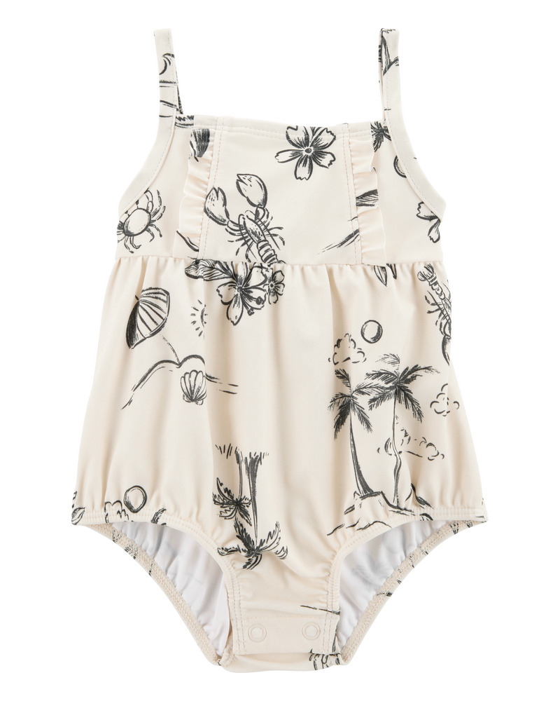 Baby 1-Piece Beach Print Swimsuit, image 1 of 5 slides