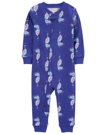 Toddler 1-Piece Peacock 100% Snug Fit Cotton Footless Pajamas, 