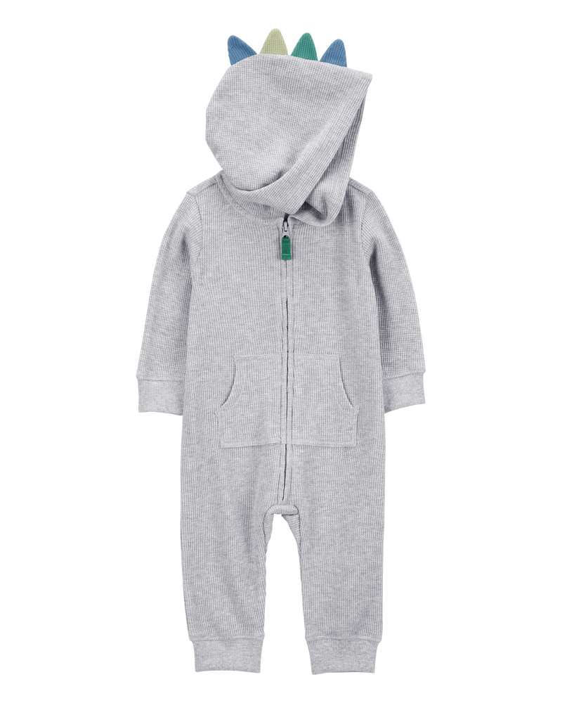 Baby Dinosaur Cotton Blend Long-Sleeve Jumpsuit - Grey, image 1 of 3 slides