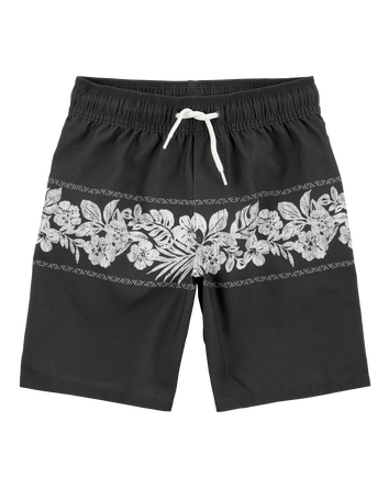 Boys Tropical Swim Trunks-Black, 