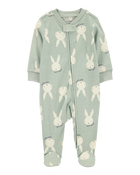 Baby Bunny 2-Way Zip Cotton Sleep & Play Pajamas - Green, image 1 of 4 slides