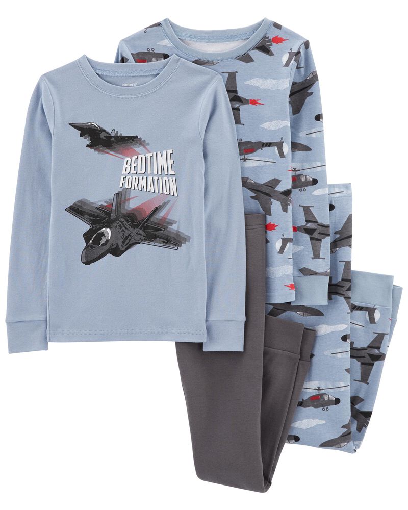 Kid 4-Piece Jets 100% Snug Fit Cotton Pajamas, image 1 of 4 slides