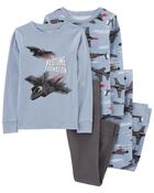 Kid 4-Piece Jets 100% Snug Fit Cotton Pajamas, image 1 of 4 slides