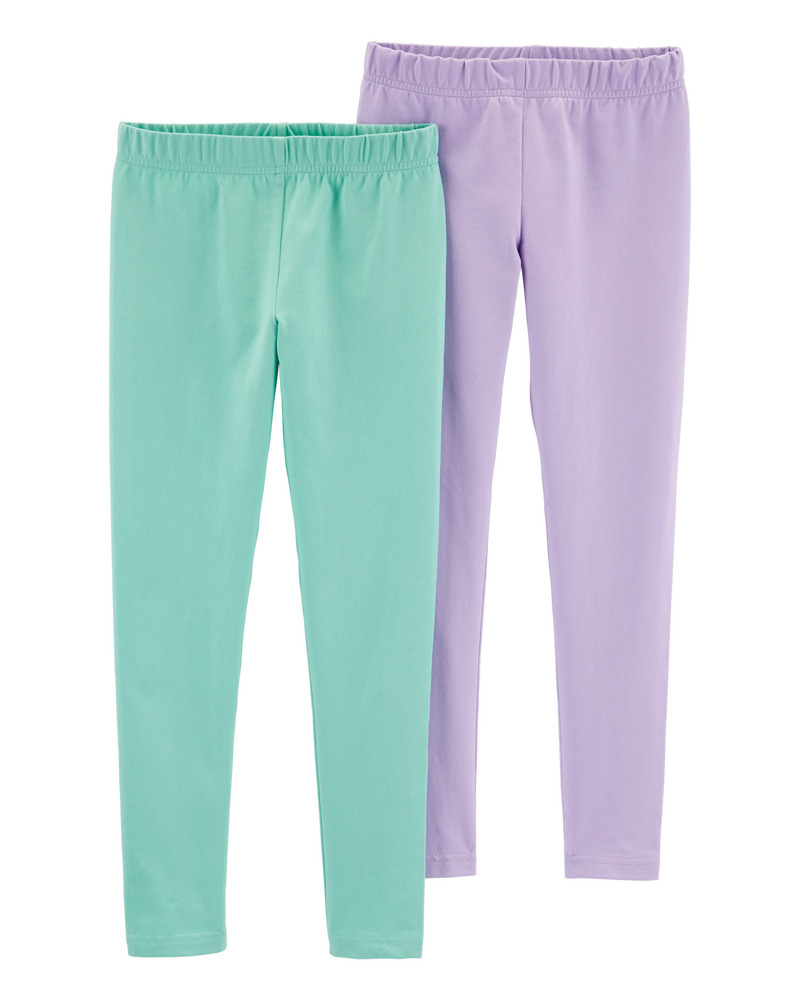 Kid 2-Pack Turquoise & Purple Cotton Stretch Leggings, image 1 of 4 slides