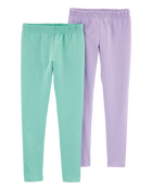 Kid 2-Pack Turquoise & Purple Cotton Stretch Leggings, image 1 of 4 slides