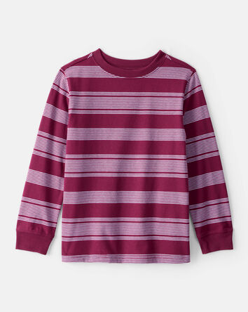 Boys Striped Long-Sleeve Tee - Burgundy, 