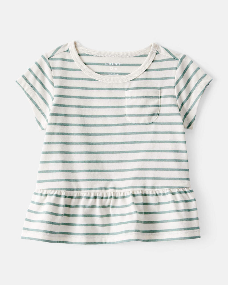Baby Girl Striped Short-Sleeve Peplum Top - White/Green, image 1 of 3 slides
