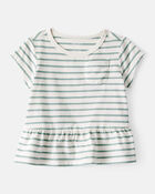 Baby Girl Striped Short-Sleeve Peplum Top - White/Green, image 1 of 3 slides