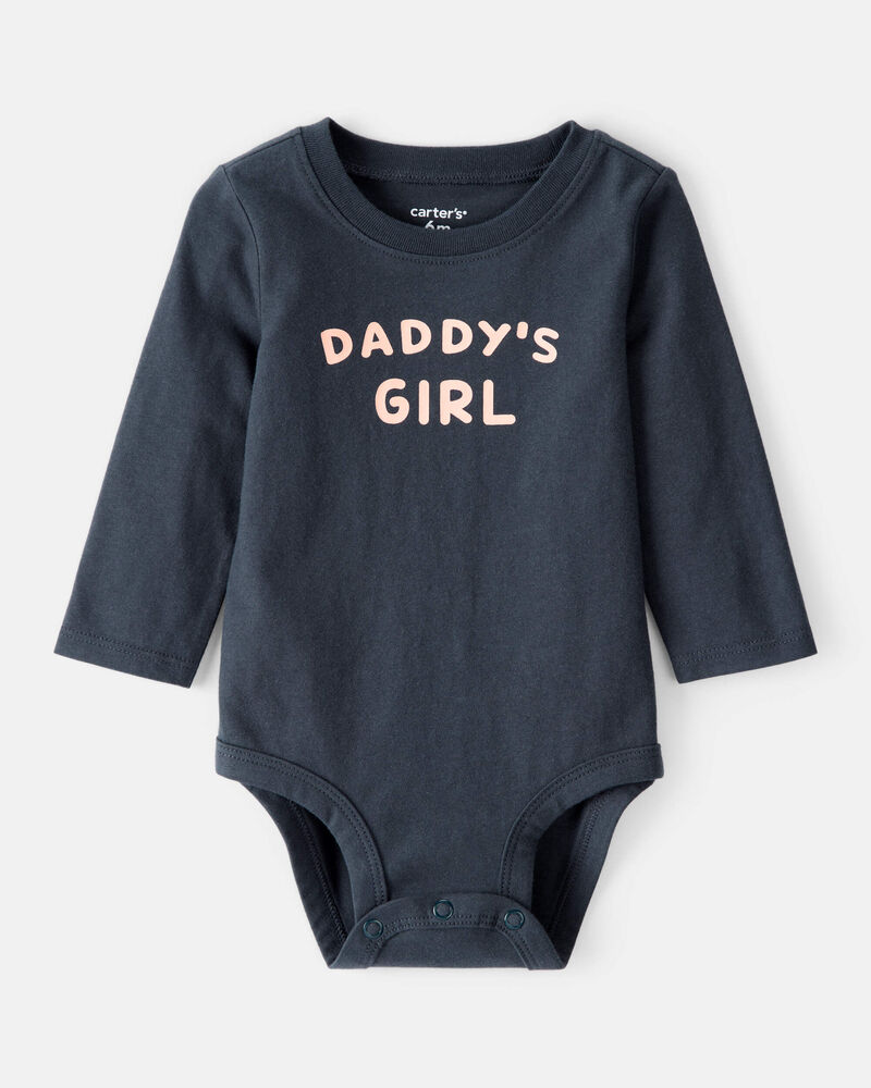 Baby Girl "Daddy's Girl" Cotton Long-Sleeve Graphic Bodysuit - Navy Blue, image 1 of 3 slides