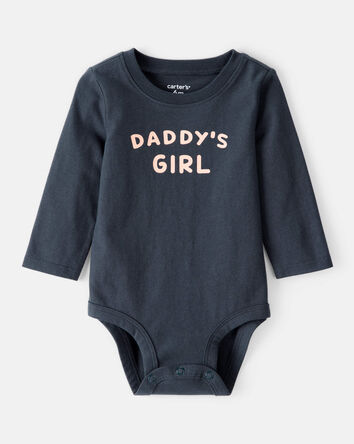 Baby Girl "Daddy's Girl" Cotton Long-Sleeve Graphic Bodysuit - Navy Blue, 