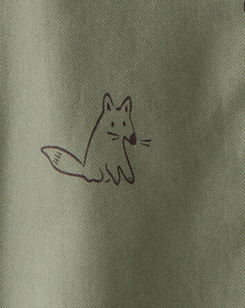 Baby Boy Racoon Print Cotton Long-Sleeve Hooded Button-Down Shirt - Green, 