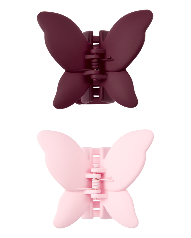 2-Pack Butterfly Hair Clips in Pink & Maroon, image 1 of 2 slides
