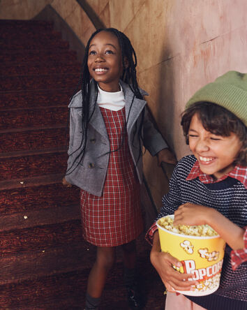 Girls 2-Piece Plaid Long-Sleeve Dress Set - Red, 