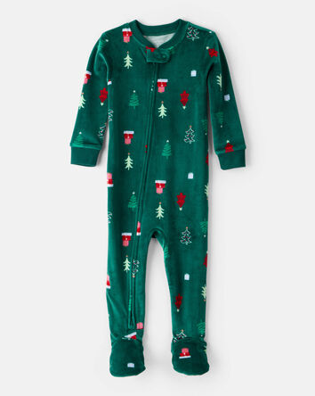 Baby Christmas Trees DreamPlush Long-Sleeve Snug Fit 1-Piece Pajamas - Green, 