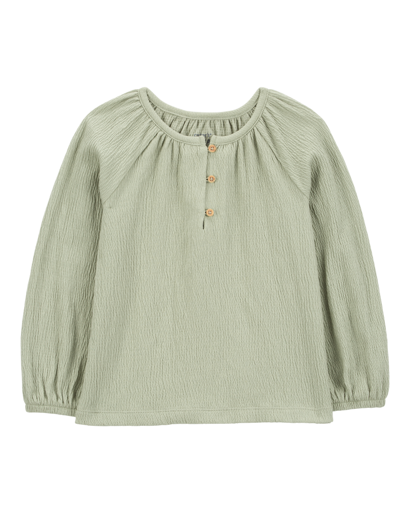 Baby Gauze Long-Sleeve Top - Green, image 1 of 3 slides