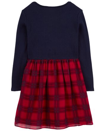 Kid Long-Sleeve Plaid Dress, 