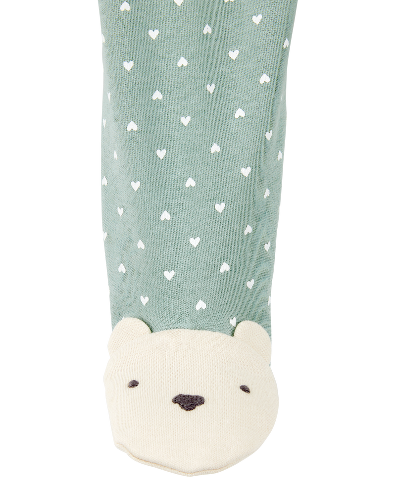 Baby Girl Polka Dot 2-Way Zip Cotton Sleep & Play Pajamas - Green, image 2 of 4 slides