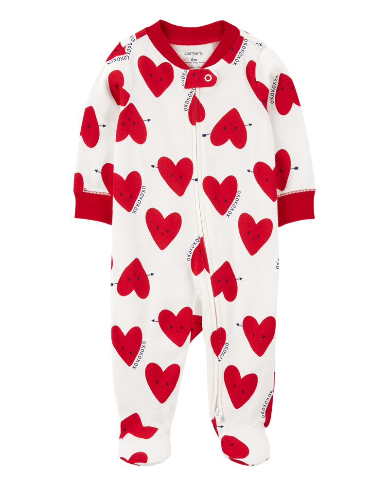 Baby Valentine's Day Heart 2-Way Zip Cotton Sleep & Play Pajamas, image 1 of 3 slides