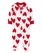 Baby Valentine's Day Heart 2-Way Zip Cotton Sleep & Play Pajamas, image 1 of 3 slides