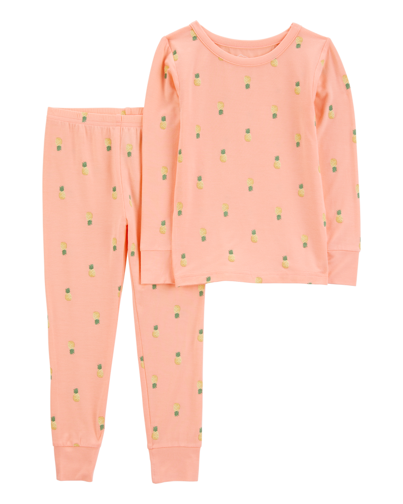 Toddler Pineapple Print PurelySoft 2-Piece Pajamas - Coral, image 1 of 5 slides