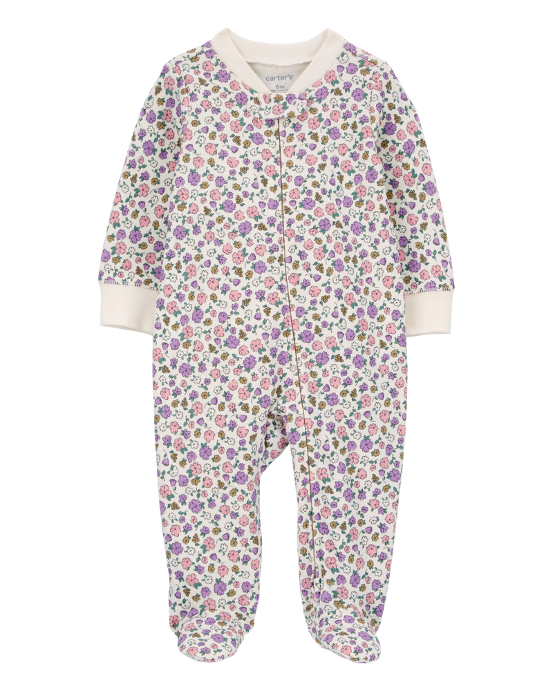 Baby Floral 2-Way Zip Cotton Sleep & Play Pajamas, image 1 of 4 slides