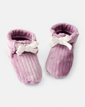 Baby Girl Velour Rib Booties - Pink , 