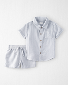 Toddler 2-Piece Organic Cotton Crinkled Seersucker Checkered-Print Set, image 1 of 4 slides