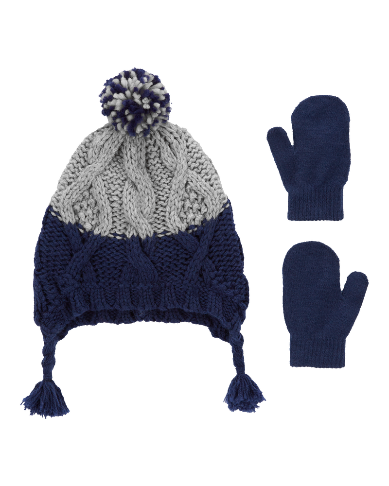 Baby 2-Pack Pom Hat & Mittens Set, image 1 of 2 slides