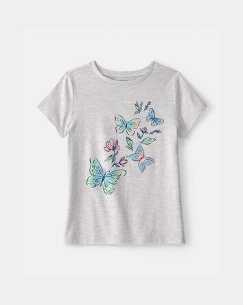 Girls Butterfly Graphic Tee - Grey, 