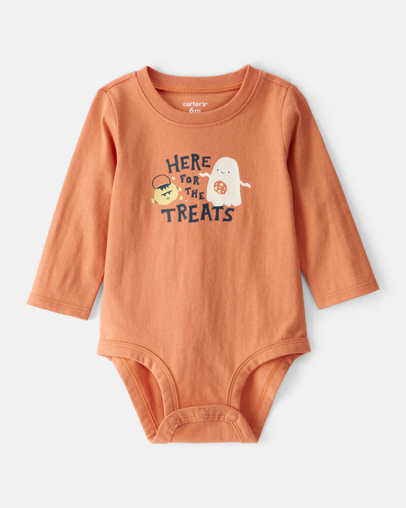 Baby Cotton Long-Sleeve Graphic Bodysuit - Orange, image 1 of 3 slides