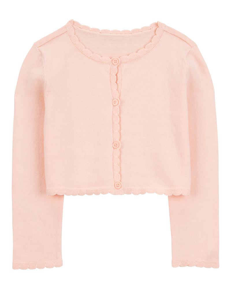 Toddler Girl Scalloped Trim Cardigan Sweater - Pink, image 1 of 3 slides