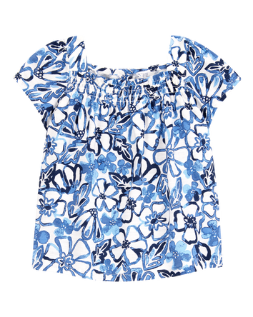 Baby Floral Short-Sleeve Linen Look-Alike Fashion Top - Floral, 