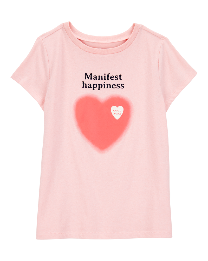 Kid Manifest Happiness Short-Sleeve Graphic Tee - Pink, image 1 of 3 slides