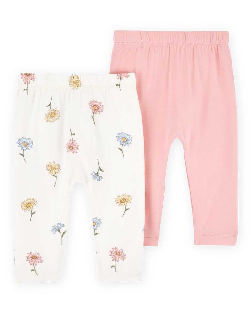 Baby 2-Pack PurelySoft Pull-On Pants - Pink/Ivory, image 2 of 7 slides