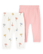 Baby 2-Pack PurelySoft Pull-On Pants - Pink/Ivory, image 2 of 7 slides