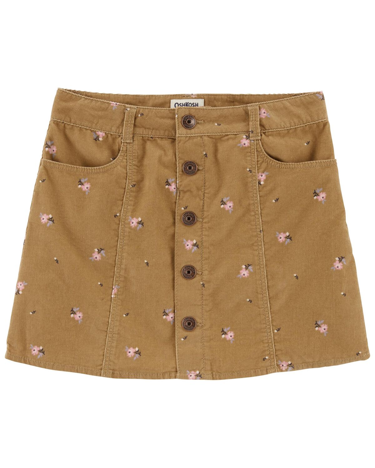 Tan Kid Floral Print Button-Front Corduroy Skirt | carters.com